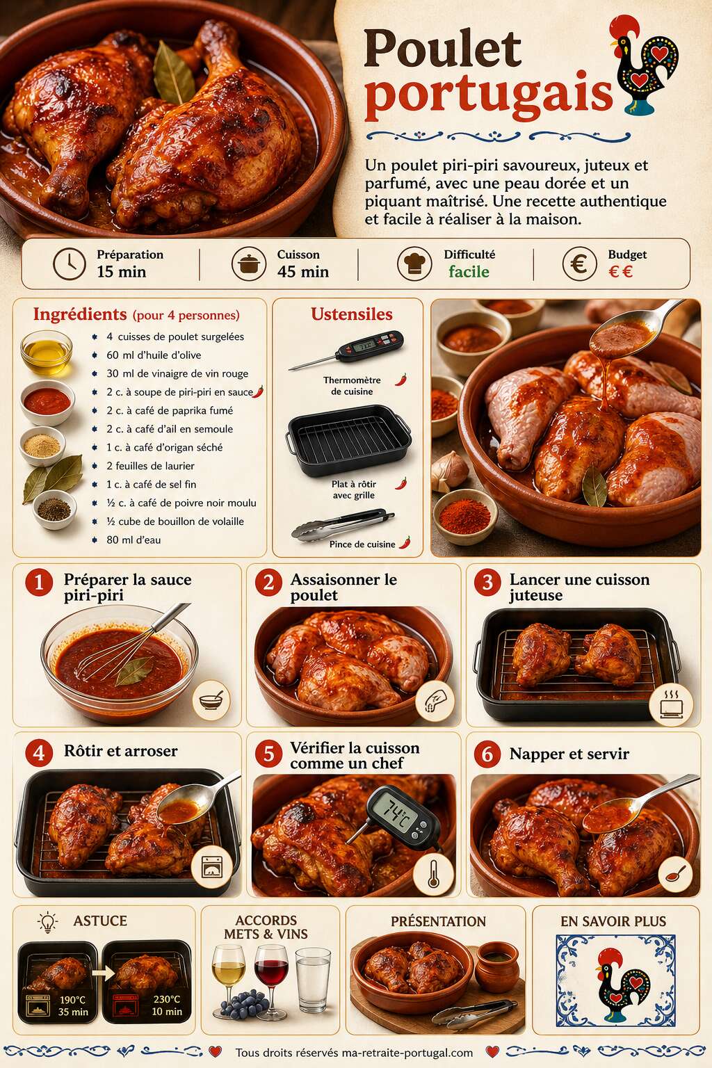 Fiche recette Poulet portugais : découvrez la recette authentique et savoureuse Fiche recette Poulet portugais : découvrez la recette authentique et savoureuse