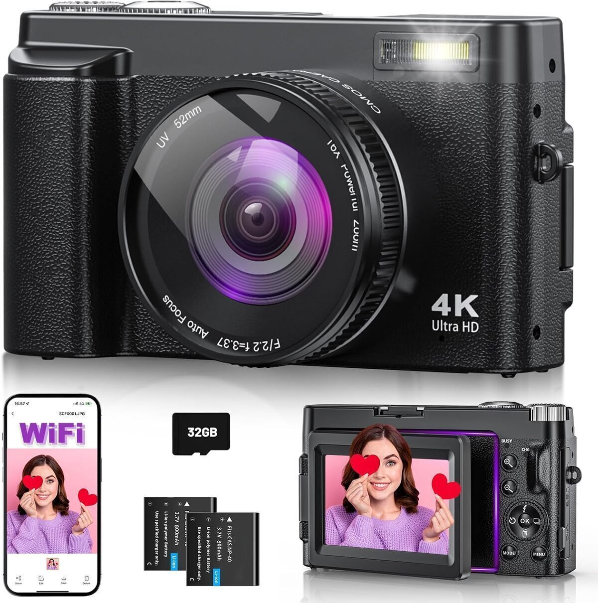 Test : appareil photo 4K 64MP WiFi écran rabattable 180° ideal vlogging