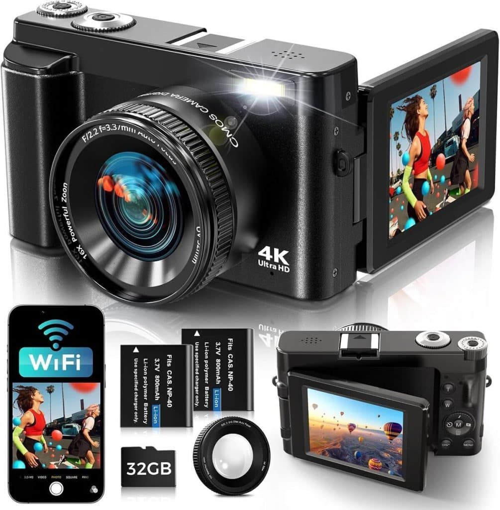 Test : appareil photo compact 4K WiFi 64MP, écran orientable