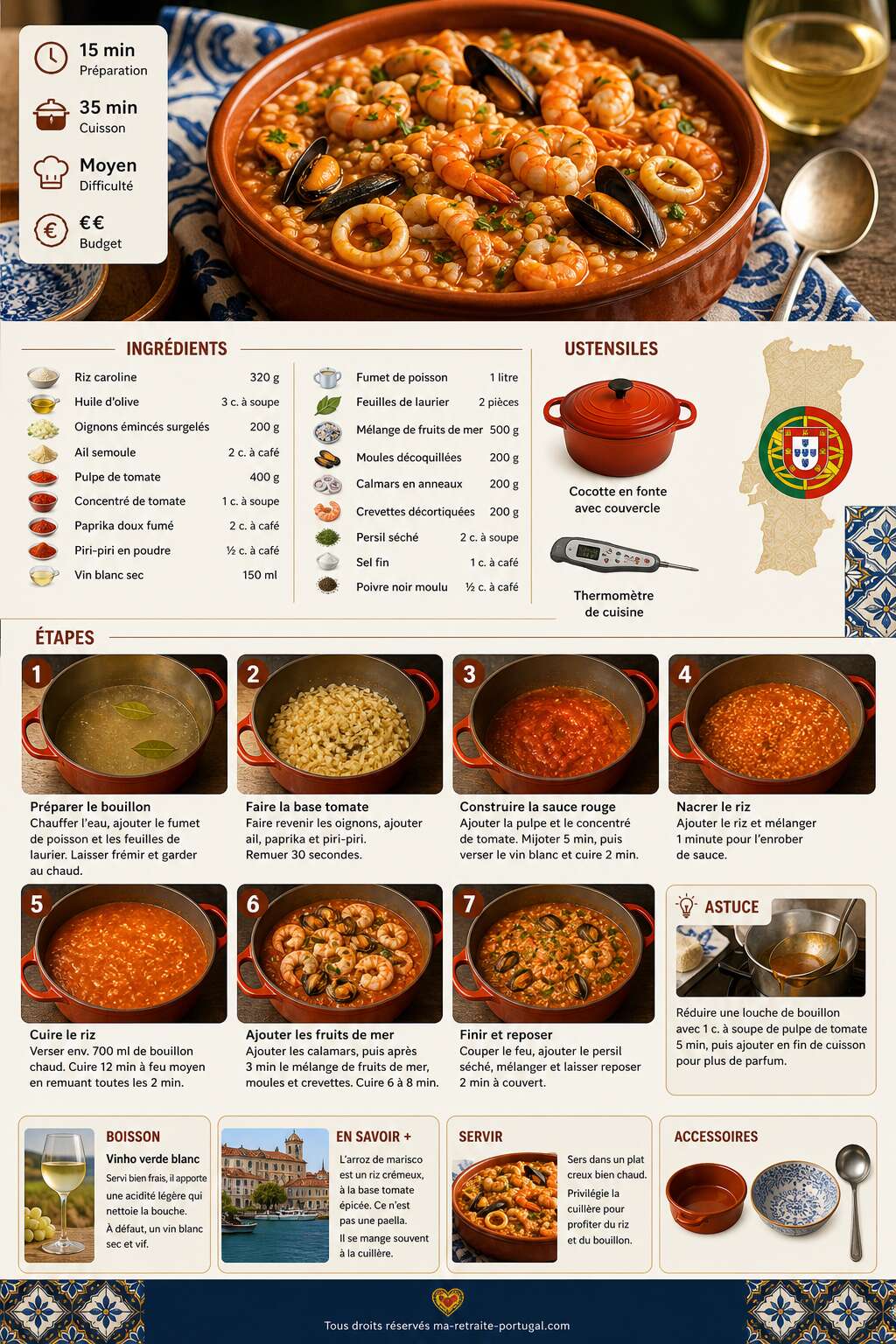 Fiche recette Comment préparer un riz aux fruits de mer à la portugaise authentique ? Fiche recette Comment préparer un riz aux fruits de mer à la portugaise authentique ?