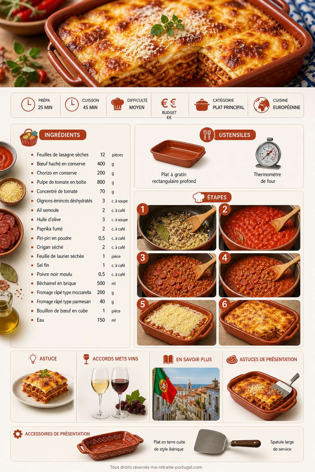 Fiche recette Comment préparer une délicieuse recette de lasagne portugaise ? Fiche recette Comment préparer une délicieuse recette de lasagne portugaise ?