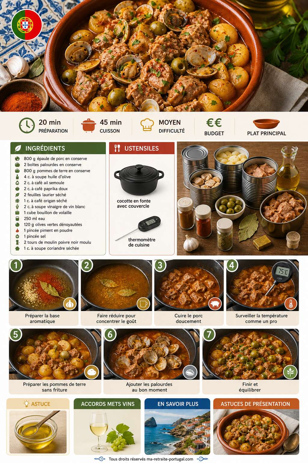 Fiche recette Découvrez la délicieuse recette portugaise de porc à l'Alentejana Fiche recette Découvrez la délicieuse recette portugaise de porc à l'Alentejana