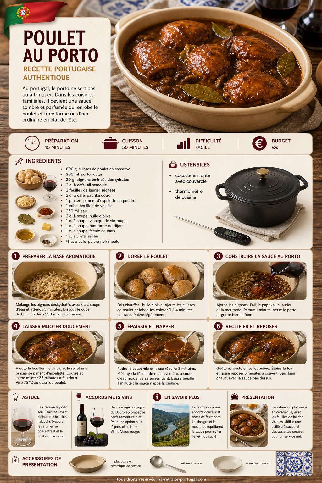 Fiche recette Comment préparer le poulet au Porto : recette portugaise authentique Fiche recette Comment préparer le poulet au Porto : recette portugaise authentique