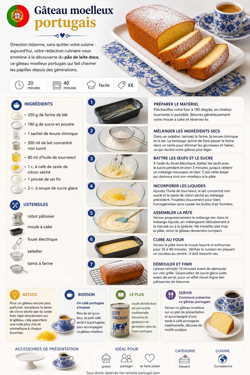 Fiche recette Découvrez la meilleure recette portugaise de gâteau moelleux Fiche recette Découvrez la meilleure recette portugaise de gâteau moelleux