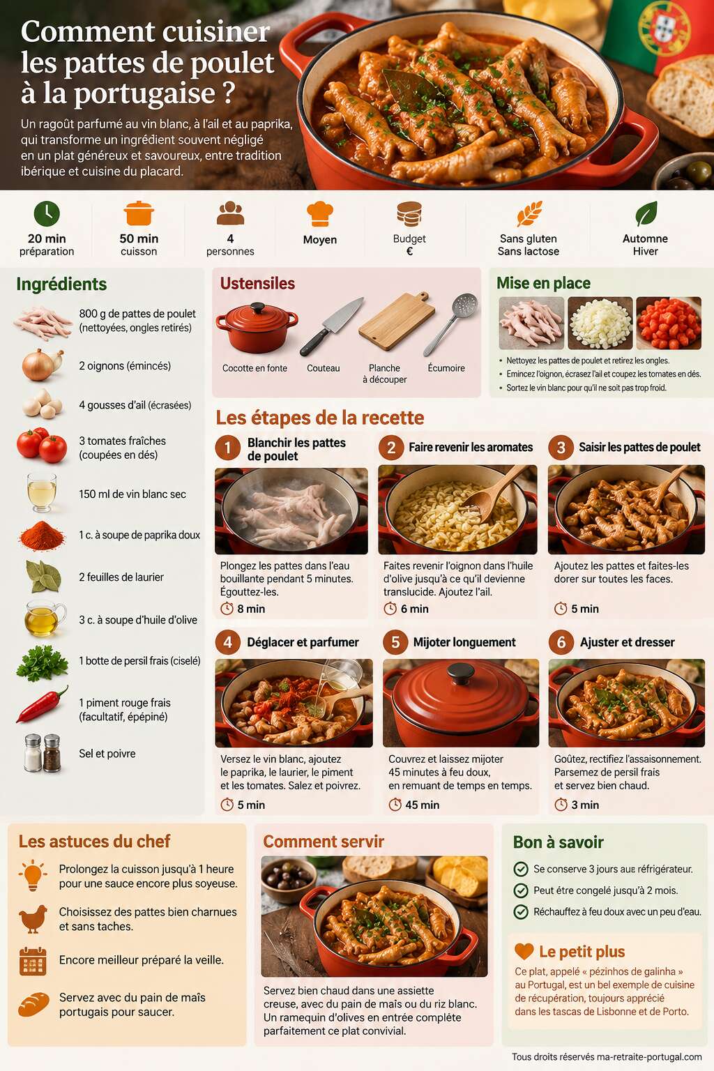 Fiche recette Comment cuisiner les pattes de poulet à la portugaise ? Fiche recette Comment cuisiner les pattes de poulet à la portugaise ?