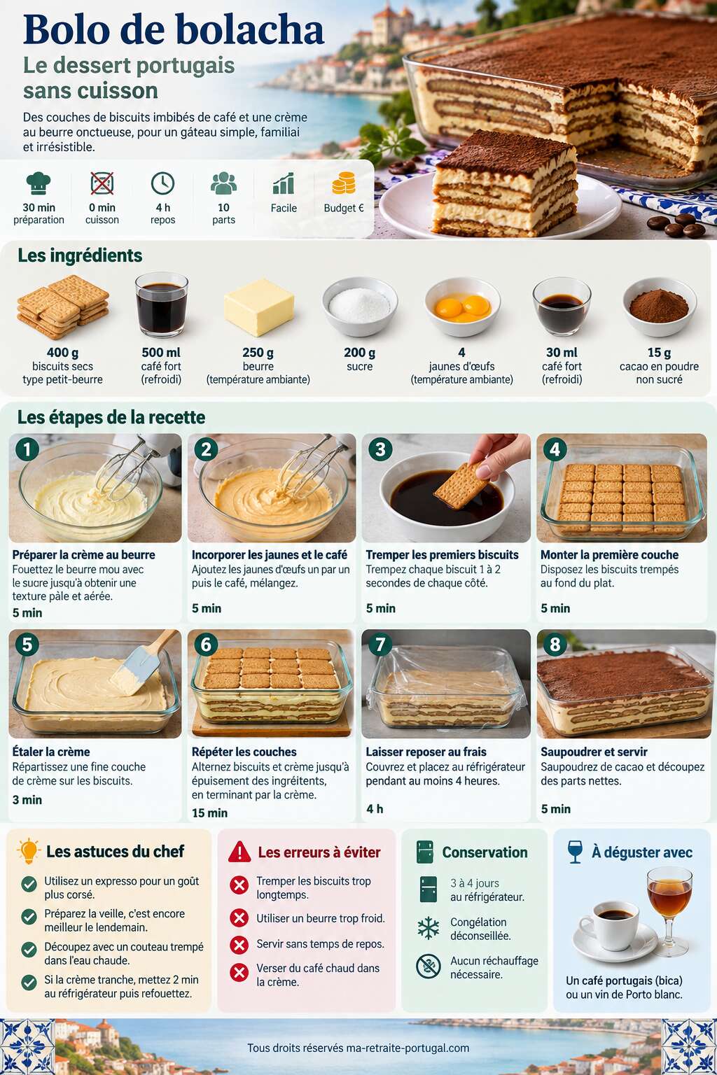 Fiche recette Recette bolo de bolacha Portugal : découvrez ce dessert portugais unique Fiche recette Recette bolo de bolacha Portugal : découvrez ce dessert portugais unique