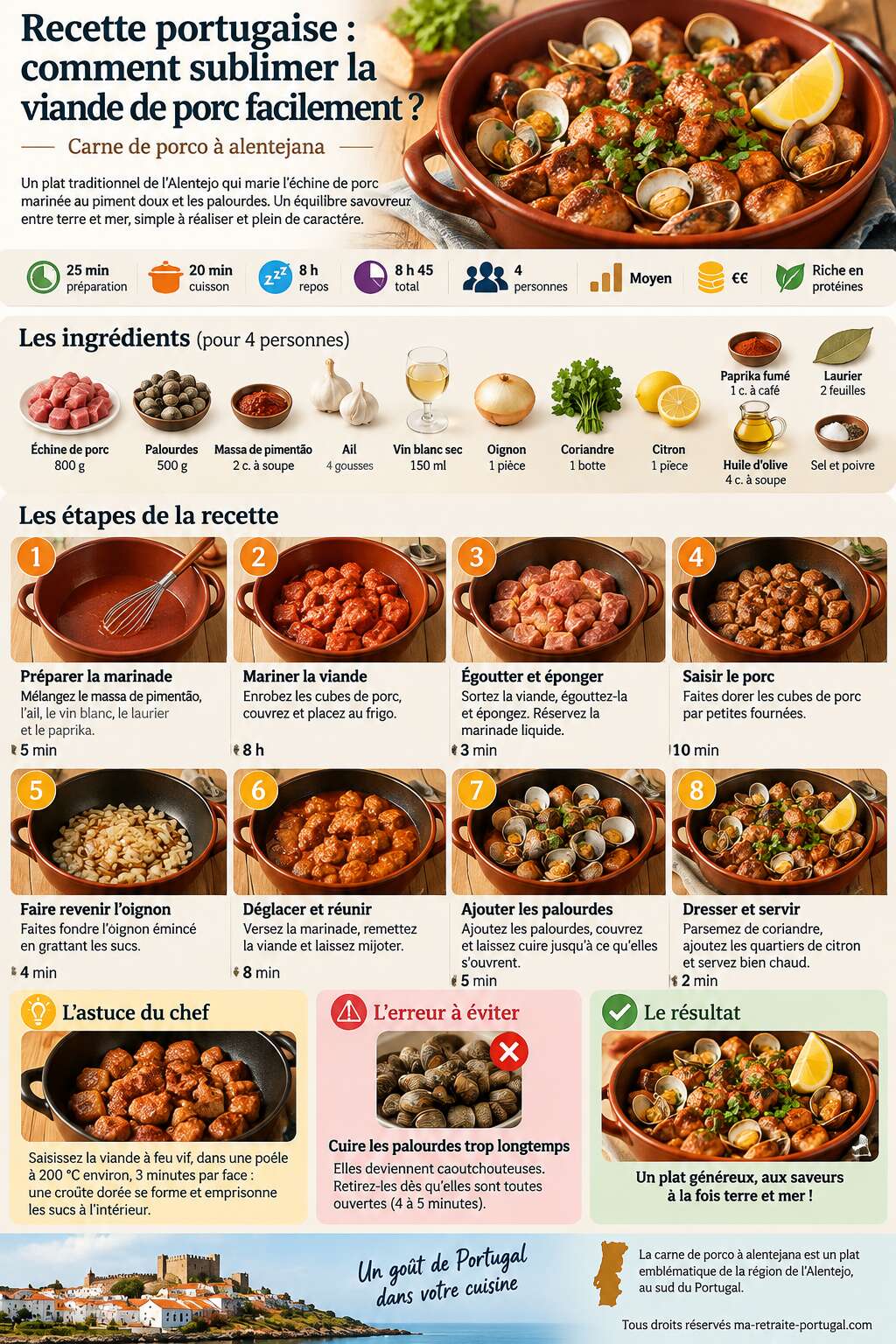 Fiche recette Recette portugaise : comment sublimer la viande de porc facilement ? Fiche recette Recette portugaise : comment sublimer la viande de porc facilement ?
