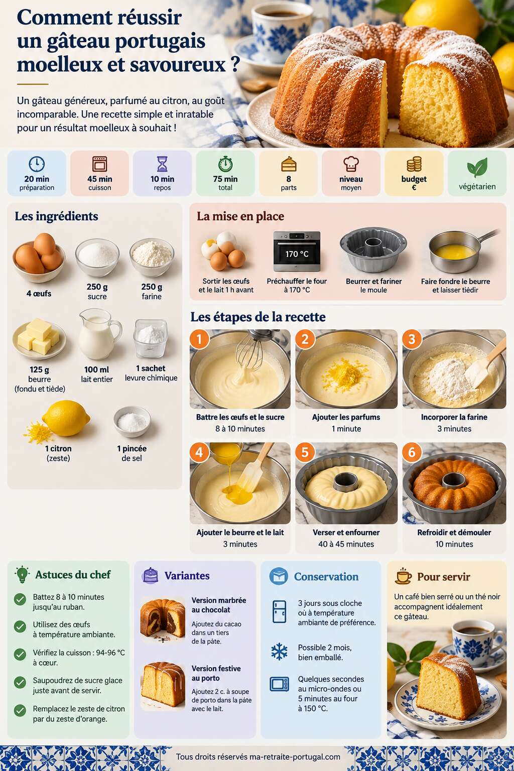 Fiche recette Comment réussir un gâteau portugais moelleux et savoureux ? Fiche recette Comment réussir un gâteau portugais moelleux et savoureux ?